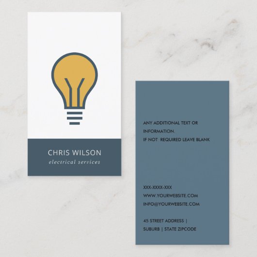 OCHRE NAVY GRAY ELECTIC BULB ELECTRICIAN ELECTRIC VISITENKARTE (Vorne/Hinten)