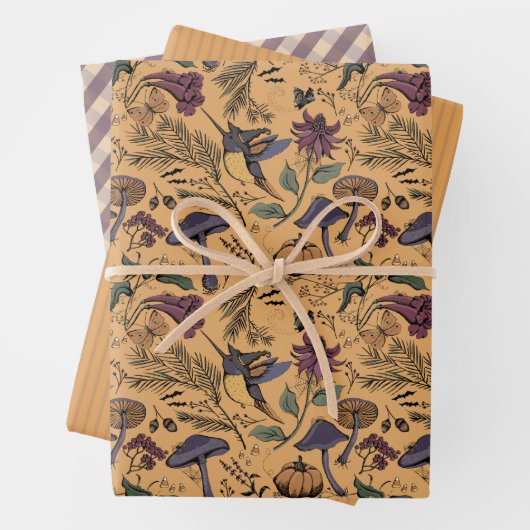 Ochre Orange Hummingbird Witz, Gingham & Streifen Geschenkpapier Set (Beispiel)