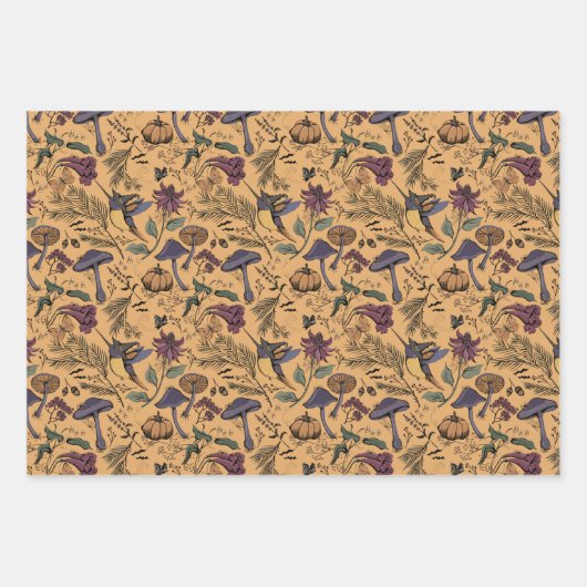 Ochre Orange Hummingbird Witz, Gingham & Streifen Geschenkpapier Set (Vorderseite)