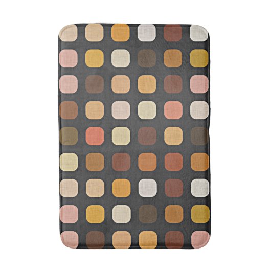 Ochre Rust Brown Peach Red Round Squares Muster Badematte (Vorderseite Vertikal)
