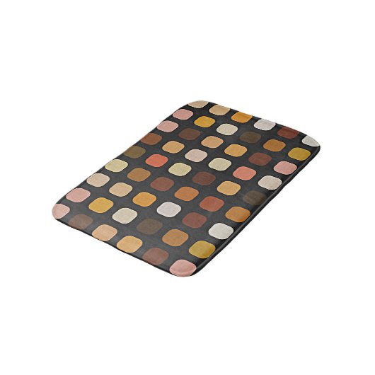 Ochre Rust Brown Peach Red Round Squares Muster Badematte (Schrägansicht)