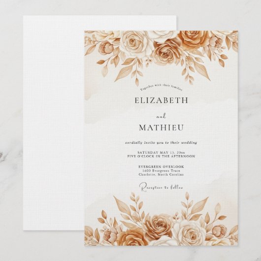 Ochre Rustic Botanical Wedding Einladung (Vorne/Hinten)