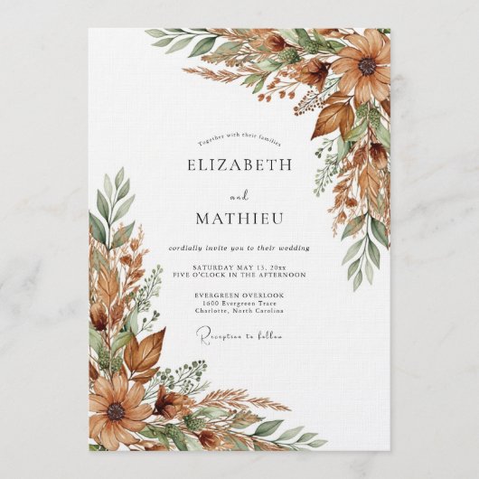 Ochre Rustic Woodland Wedding Einladung (Vorderseite)