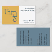 OCHRE YELLOW NAVY PLUMBER SERVICE PIPS PLUMBING VISITENKARTE (Vorne/Hinten)