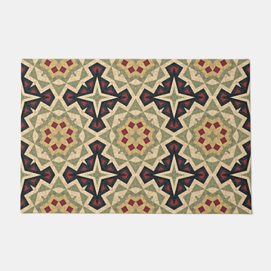 Ochre Yellow Olive Green Black Tribal Art Fußmatte (Vorderseite)