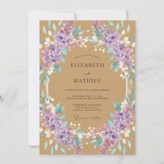 Ocker-Amethyst-Blatt-Hochzeit Einladung (Vorderseite)
