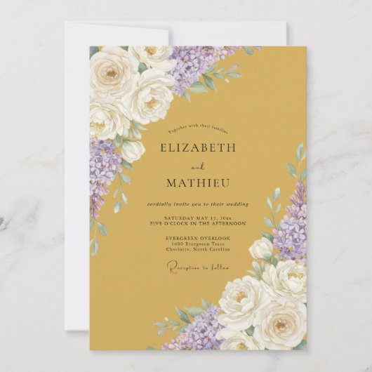 Ocker Amethyst Blütenhochzeit Einladung (Vorderseite)