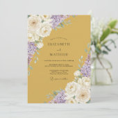 Ocker Amethyst Blütenhochzeit Einladung (Stehend Vorderseite)
