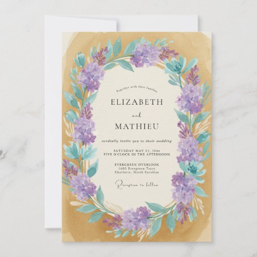 Ocker Amethyst Weinrebe Hochzeit Einladung (Vorderseite)