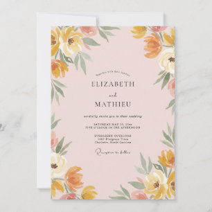 Ocker-Aprikosen-Wildblumen-Hochzeit Einladung