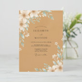 Ocker-Aqua-Blüten-Hochzeit Einladung (Stehend Vorderseite)