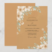 Ocker-Aqua-Blüten-Hochzeit Einladung (Vorne/Hinten)