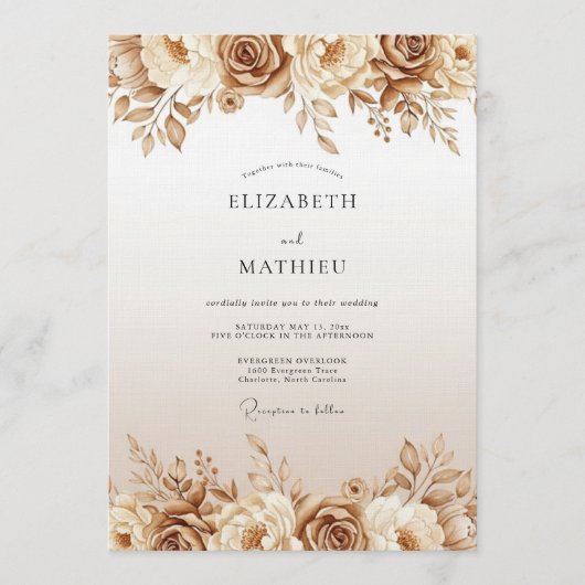 Ocker Ätherische Blütenhochzeit Einladung (Vorderseite)