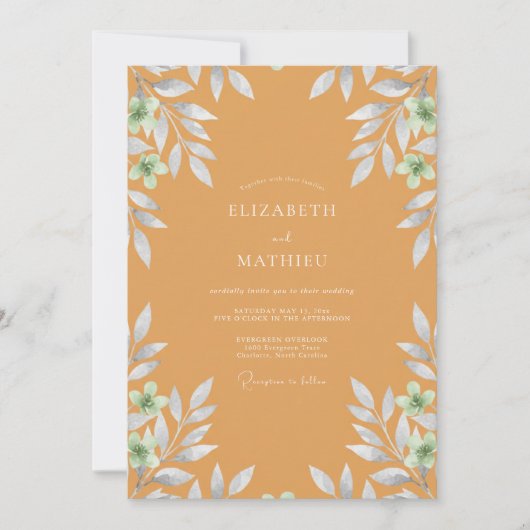 Ocker bemalte Blätterhochzeit Einladung (Vorderseite)