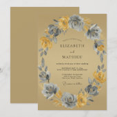 Ocker-Blumenkranz-Hochzeit Einladung (Vorne/Hinten)