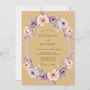 Ocker-Blumenkranz-Romantik-Hochzeit Einladung