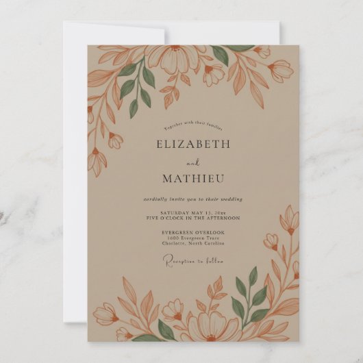 Ocker-Blüten-Rustikale-Hochzeit Einladung (Vorderseite)