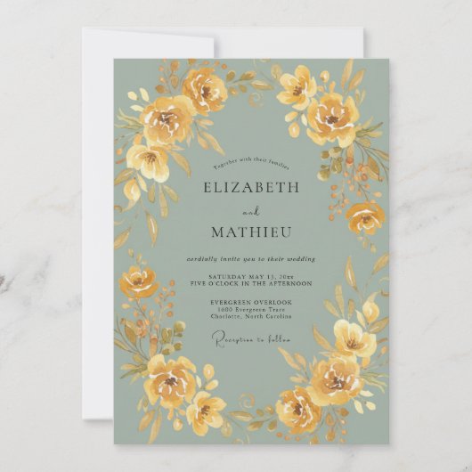 Ocker Botanische Romantische Hochzeit Einladung (Vorderseite)