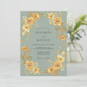 Ocker Botanische Romantische Hochzeit Einladung (Stehend Vorderseite)