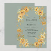 Ocker Botanische Romantische Hochzeit Einladung (Vorne/Hinten)
