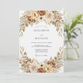 Ocker-Erdene Botanische Hochzeit Einladung (Stehend Vorderseite)