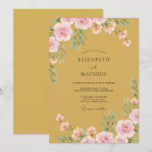 Ocker Exquisite Florale Hochzeit Einladung (Vorne/Hinten)
