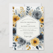 Ocker-Grau-Blumen-Whimsy-Hochzeit Einladung (Vorderseite)