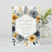Ocker-Grau-Blumen-Whimsy-Hochzeit Einladung (Stehend Vorderseite)