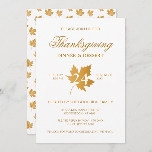 Ocker Herbst Maple Leaf Erntedank Dinner. Einladung (Vorne/Hinten)