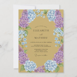 Ocker-Hortensien-Amethyst-Eukalyptus-Hochzeit Einladung