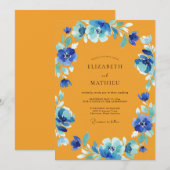 Ocker-Kobalt-Anemone-Hochzeit Einladung (Vorne/Hinten)