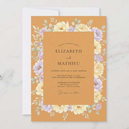 Ocker-Lavendel-Kranz-Hochzeit Einladung (Vorderseite)