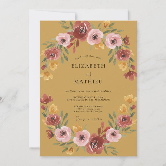 Ocker lebendige herbstliche Hochzeit Einladung (Vorderseite)