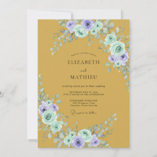 Ocker-Lila-Blatt-Hochzeit Einladung