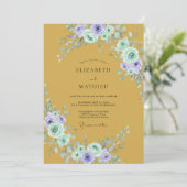 Ocker-Lila-Blatt-Hochzeit Einladung (Stehend Vorderseite)