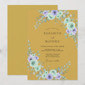 Ocker-Lila-Blatt-Hochzeit Einladung (Vorne/Hinten)