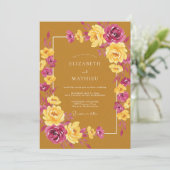 Ocker Magenta Bloom Hochzeit Einladung (Stehend Vorderseite)