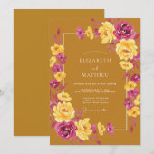 Ocker Magenta Bloom Hochzeit Einladung (Vorne/Hinten)