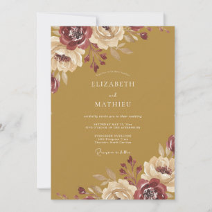 Ocker-Maronen-Ranunculus-Eukalyptus-Hochzeit Einladung