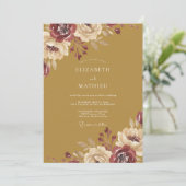 Ocker-Maronen-Ranunculus-Eukalyptus-Hochzeit Einladung (Stehend Vorderseite)
