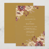 Ocker-Maronen-Ranunculus-Eukalyptus-Hochzeit Einladung (Vorne/Hinten)