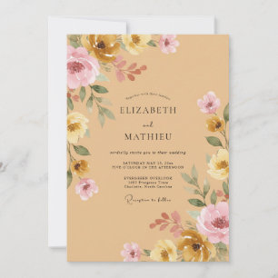 Ocker-Mauve-Wildblumen-Hochzeit Einladung
