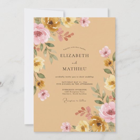 Ocker-Mauve-Wildblumen-Hochzeit Einladung (Vorderseite)