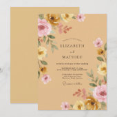 Ocker-Mauve-Wildblumen-Hochzeit Einladung (Vorne/Hinten)
