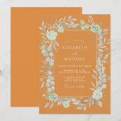 Ocker-Minz-Blatt-Hochzeit Einladung (Vorne/Hinten)