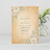 Ocker-Minz-Rosen-Hochzeit Einladung (Stehend Vorderseite)