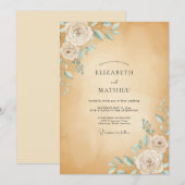 Ocker-Minz-Rosen-Hochzeit Einladung (Vorne/Hinten)