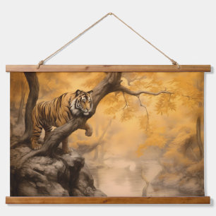 Ocker-Ölgemälde für Wildtiere - Tiger-Wart Wandteppich Mit Holzrahmen