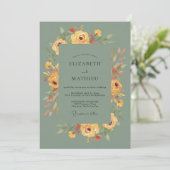 Ocker-Oliv-Pfingstrosen-Hochzeit Einladung (Stehend Vorderseite)