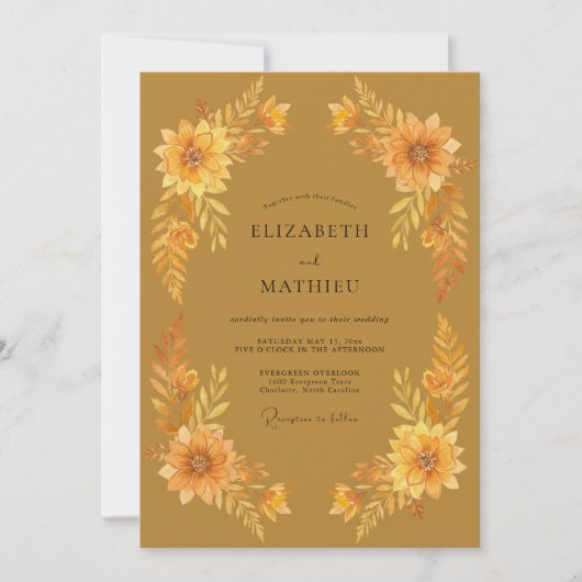 Ocker-Ringelblumen-Eukalyptus-Hochzeit Einladung (Vorderseite)